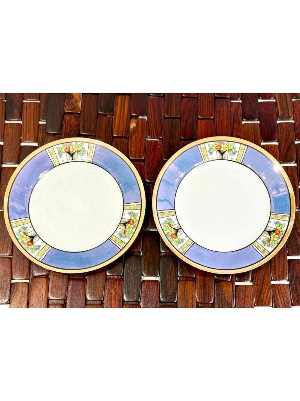 Set of 2 Vintage Noritake Art Deco Hand Painted Salad Plates Morimura Japan 1920
